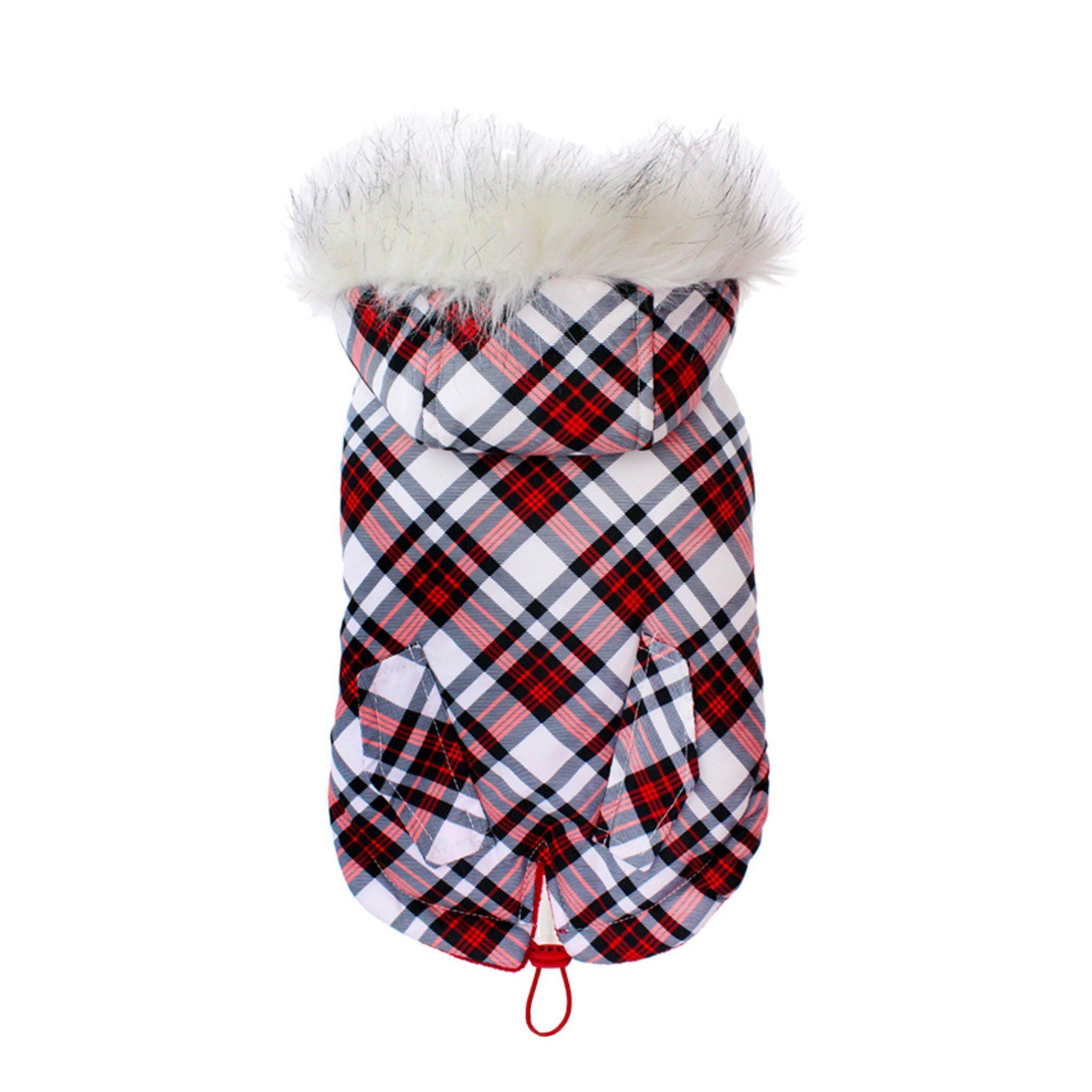 Hundparkas - Röd/vit / 35 cm