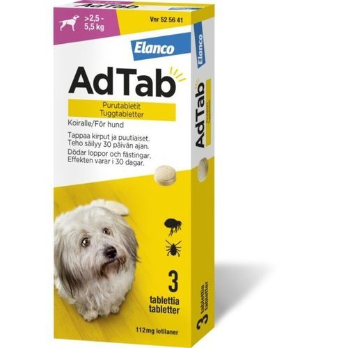 AdTab Tuggtablett 112 mg mot loppor och fästingar hos hund