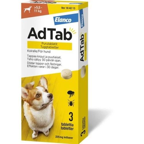 AdTab Tuggtablett 225 mg mot loppor och fästingar hos hund