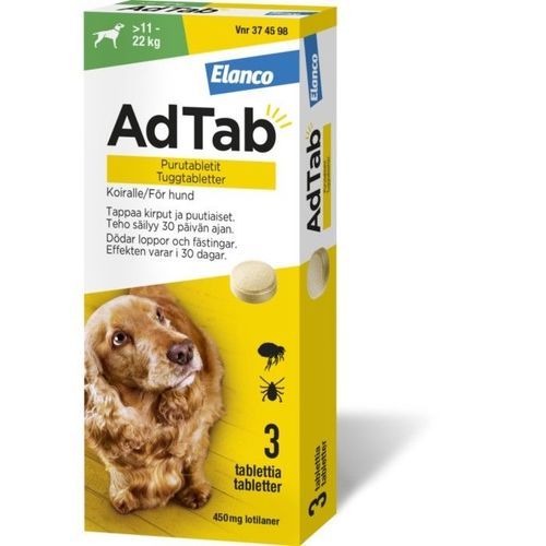 AdTab Tuggtablett 450 mg mot loppor och fästingar hos hund