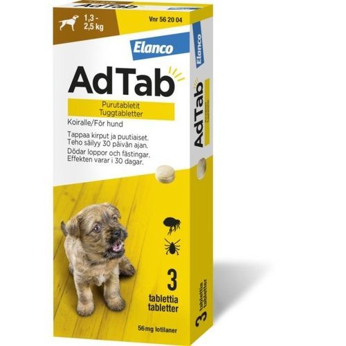 AdTab Tuggtablett 56 mg mot loppor och fästingar hos hund