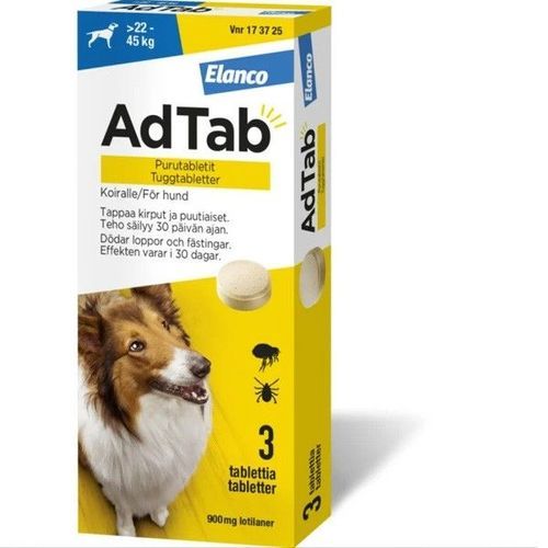 AdTab Tuggtablett 900 mg mot loppor och fästingar hos hund