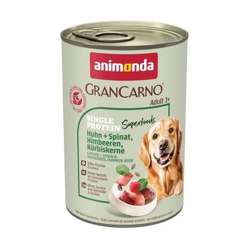 animonda GranCarno Adult Superfoods 6 x 400 g Kyckling & spenat, hallon, pumpafrön