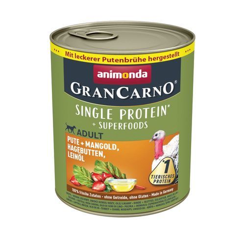 animonda GranCarno Adult Superfoods 24 x 800 g - Kalkon & mangold, nypon, linfröolja