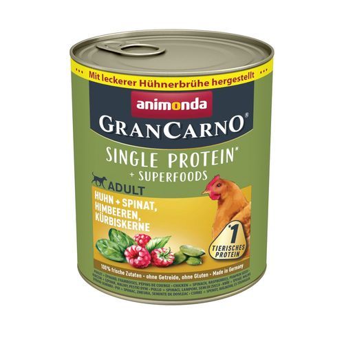 animonda GranCarno Adult Superfoods 24 x 800 g - Kyckling & spenat, hallon, pumpafrön