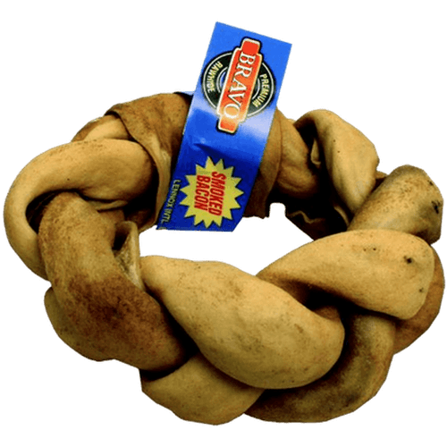 Flätad tuggring Smoked Bacon 15 cm - Hund - Hundgodis - Tuggringar & Tuggchips - Bravo - ZOO.se