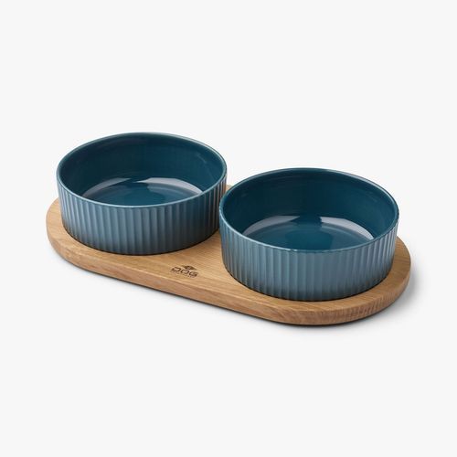 Kronborg Matbar för Hund - S / Petrol Blue/Oak