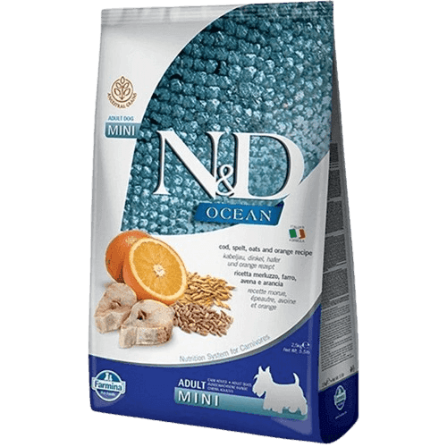 N&D Dog Ocean Codfish Pumpkin & Orange Adult Mini 2,5 kg - Hund - Hundmat & hundfoder - Torrfoder för hund - Farmina - ZOO.se