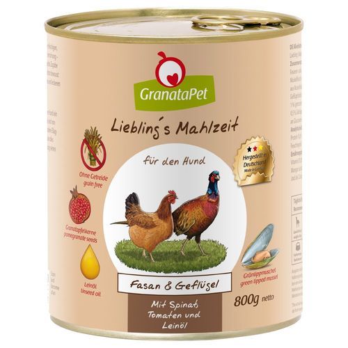 Ekonomipack: GranataPet Liebling's Mahlzeit 12 x 800 g - Fasan & fjäderfä med spenat, tomater och linolja