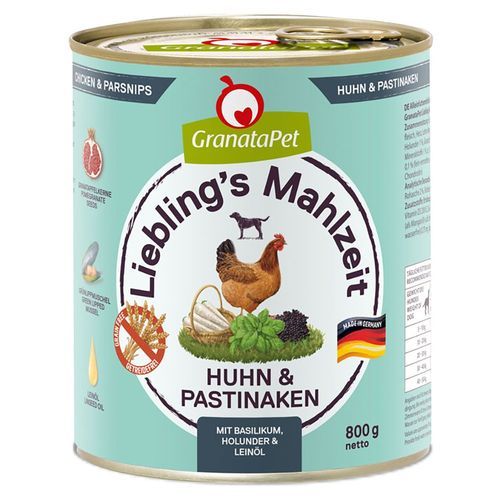 GranataPet Liebling's Mahlzeit 6 x 800 g - Kyckling med palsternacka, basilika, fläder & linolja