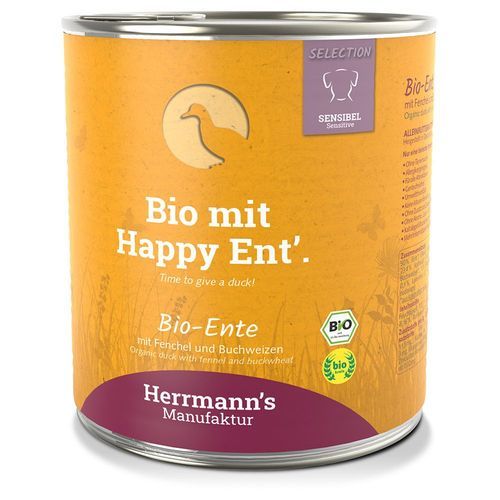 Ekonomipack: Herrmann's Ekologiska Meny Sensitive 12 x 800 g - Ekologisk anka med ekologisk fänkål och ekologiskt bovete