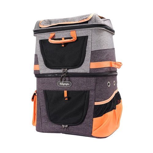 Ibiyaya Two-tier Pet Backpack Ryggsäck med Två Våningar - Slate/Orange