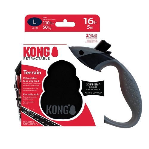 KONG Terrain rullkoppel, svart - Storlek L: upp till 50 kg, koppellängd ca 5 m