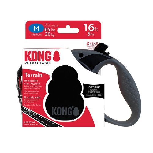 KONG Terrain rullkoppel, svart - Storlek M: upp till 30 kg, koppellängd ca 5 m