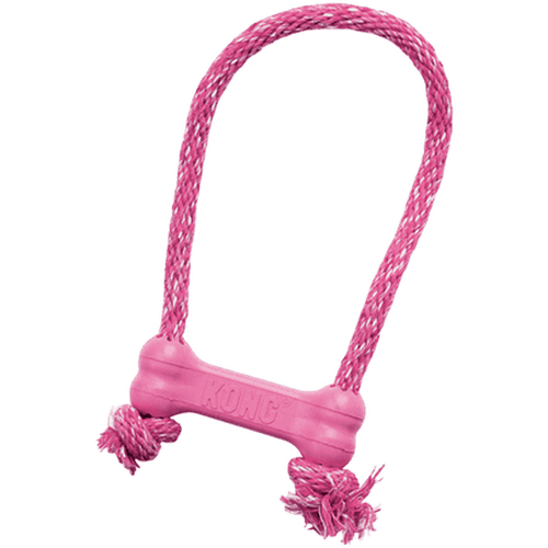 Puppy Goodie Bone with Rope XSmall Pink/Blue