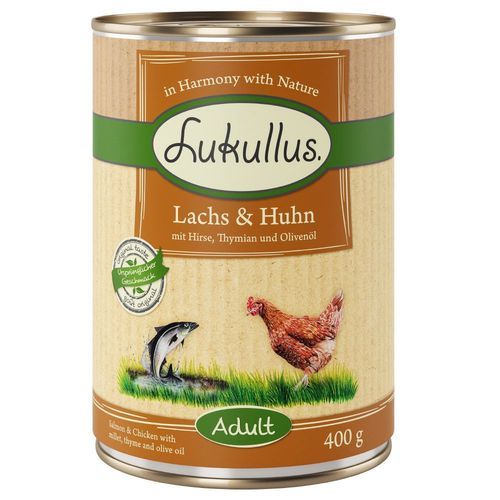 Ekonomipack: Lukullus 12 x 400 g - Lax & kyckling