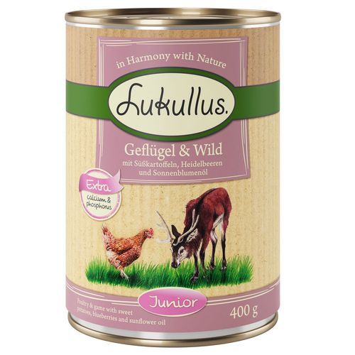 Ekonomipack: Lukullus Junior 24 x 400 g - Höns & vilt