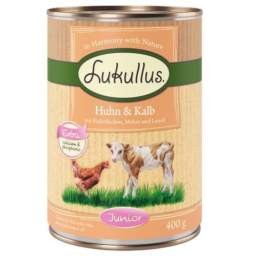 Ekonomipack: Lukullus Junior 24 x 400 g - Kyckling & kalv