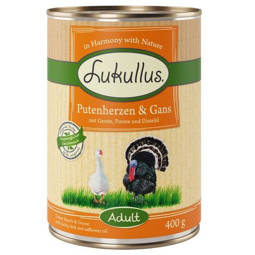 Ekonomipack: Lukullus Naturkost 24 x 400 g - Kalkonhjärta & gås