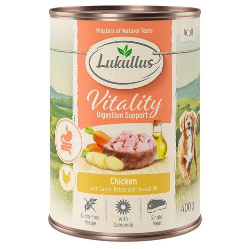Ekonomipack: Lukullus Vitality 24 x 400 g - Digestion: Kyckling (spannmålsfritt)