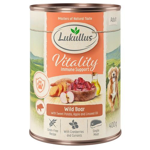 Ekonomipack: Lukullus Vitality 24 x 400 g - Immunity: Vildsvin (spannmålsfritt)