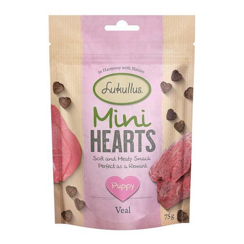 Lukullus Puppy "Mini Hearts" Snacks med kalvkött (spannmålsfritt) - 75 g