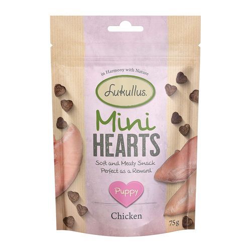 Lukullus Puppy "Mini Hearts" Snacks med kyckling (spannmålsfritt) - 75 g
