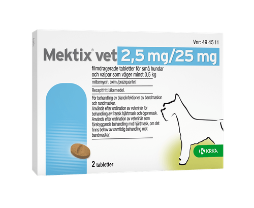 Mektix vet 2,5 mg/25 mg 2 st filmdragerade tabletter för valpar och små hundar som väger minst 0,5 kg