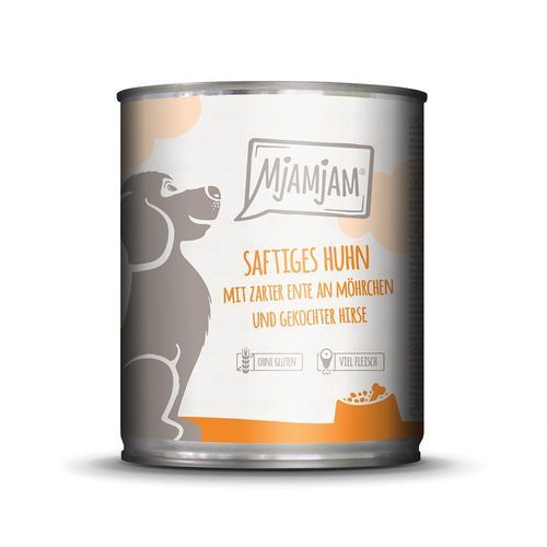Ekonomipack: MjAMjAM Adult Dog 12 x 800 g - Saftig kyckling med mör anka