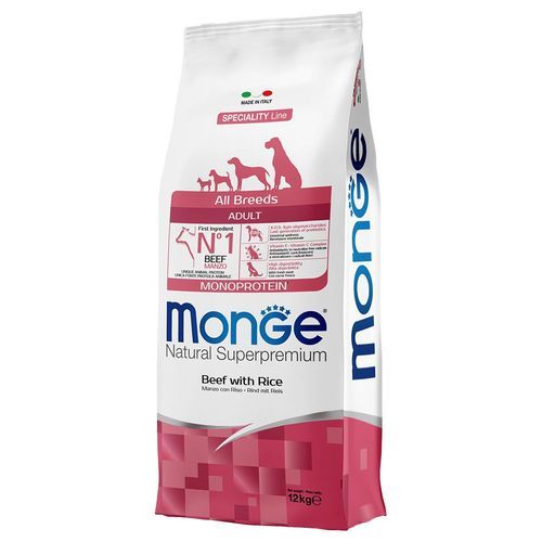 Monge Monoprotein nötkött med ris för hundar - 12 kg