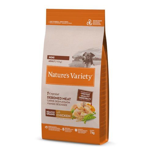 6 + 1 kg på köpet! 7 kg Nature's Variety Mini - 7 kg Healthy Grains Adult Chicken