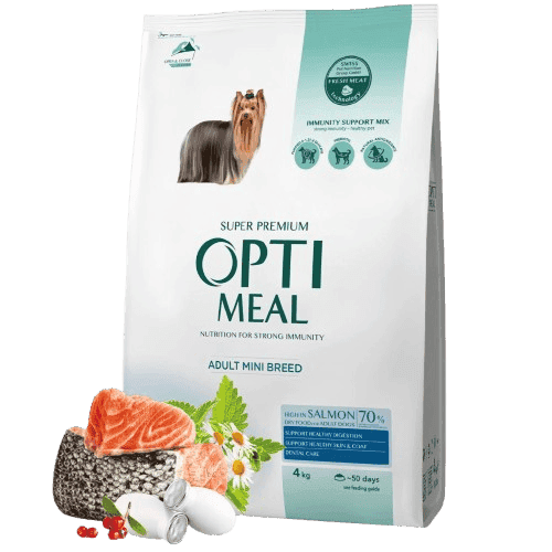 Complete dry pet food for adult dogs of miniature breeds high in salmon, 1,5 kg