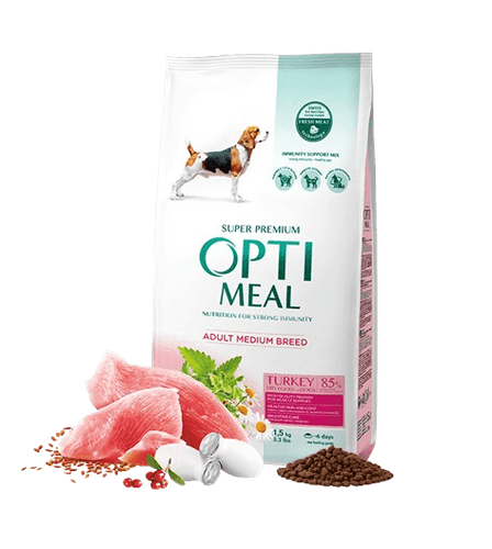 Complete dry pet food for adult dogs of medium breeds – turkey 1,5 kg - Hund - Hundmat & hundfoder - Torrfoder för hund - Optimeal - ZOO.se