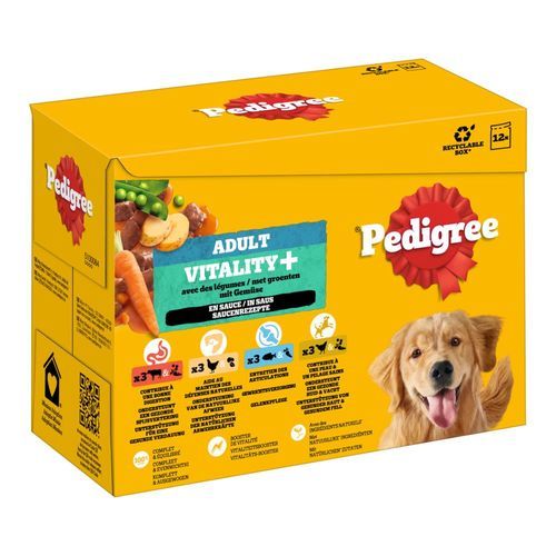 Pedigree Adult Vitality+ i sås i portionspåse - 12 x 85 g (4 sorter)