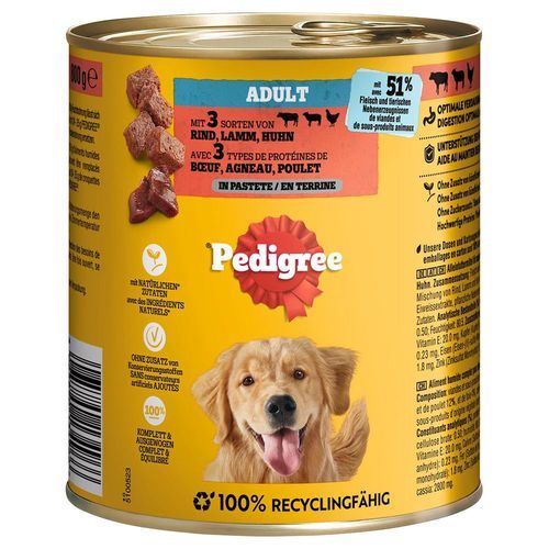 Pedigree Classic 12 x 800 g - Nötkött, lamm & kyckling i paté