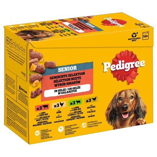 Pedigree Senior Pouch Multipack - Mixed Selection i gelé (4 sorter) 12 x 100 g