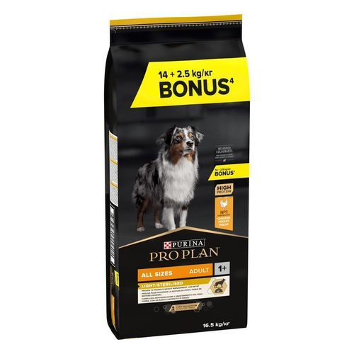 12/14 kg Pro Plan torrfoder hund + 2/2,5 kg på köpet! PURINA PRO PLAN - All Size Adult Light/Sterilised (14 + 2,5 kg på köpet)