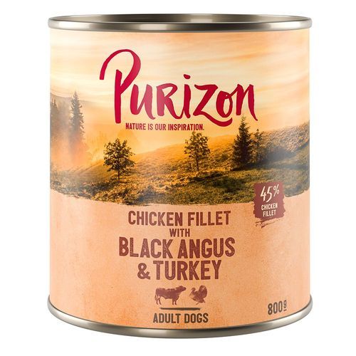 Ekonomipack: Purizon 12 x 800 g - Adult Kycklingfilé med Black Angus, kalkon, potatis & tranbär