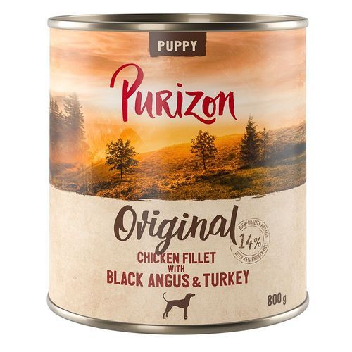 Ekonomipack: Purizon 12 x 800 g - Puppy Kycklingfilé med Black Angus & kalkon