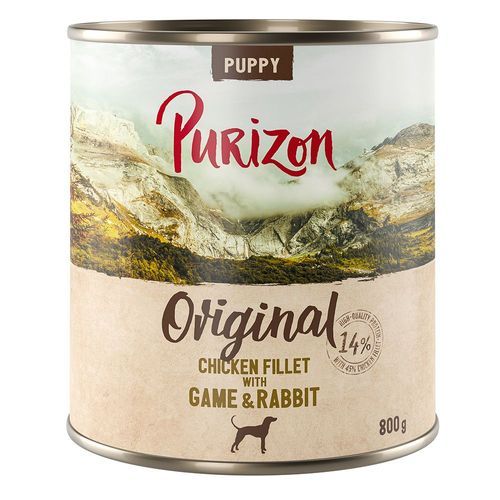 Ekonomipack: Purizon 12 x 800 g - Puppy Kycklingfilé med vilt & kanin
