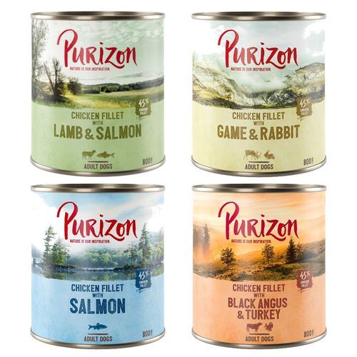 Purizon Adult 6 x 800 g - Blandpack (2 x Black Angus, 2 x Lamm, 1 x Lax, 1 x Vilt)