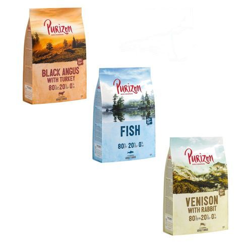 Purizon provpack 3 x 1 kg - Grain Free - Black Angus Beef & Turkey, Venison & Rabbit, Fish