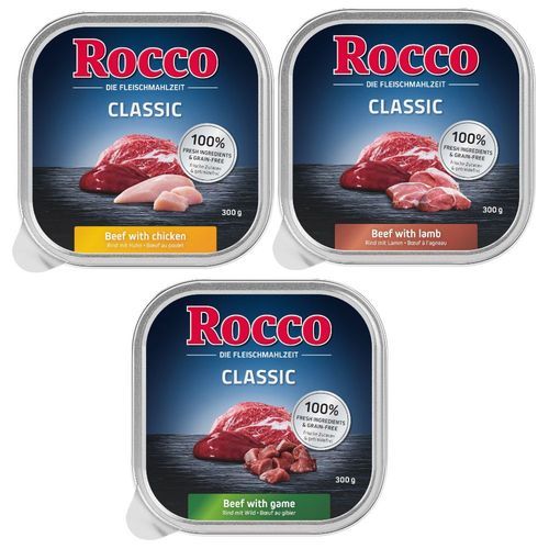 Blandat provpack: Rocco 9 x 300 g - Classic Mix 2: Lamm, Kyckling, Vilt