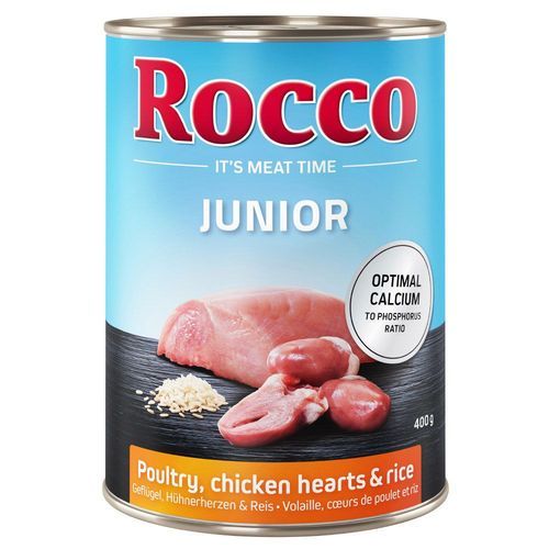 Ekonomipack: Rocco Junior 24 x 400 g - Fjäderfä med kycklinghjärta & ris