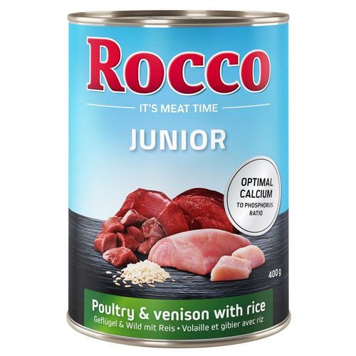 Ekonomipack: Rocco Junior 24 x 400 g - Fjäderfä med vilt & ris