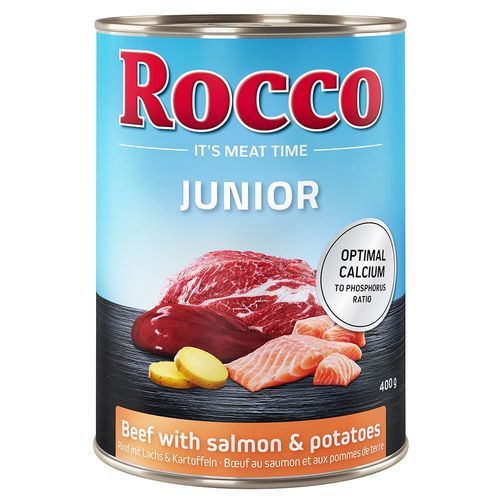 Ekonomipack: Rocco Junior 24 x 400 g - Nötkött med lax & potatis