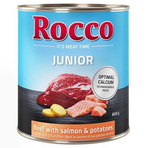 Ekonomipack: Rocco Junior 24 x 800 g - Nötkött med lax & potatis