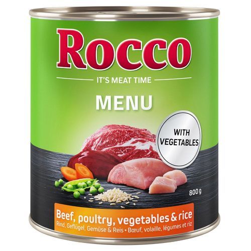 Ekonomipack: Rocco Menu 24 x 800 g - Nötkött med fjäderfä, grönsaker & ris