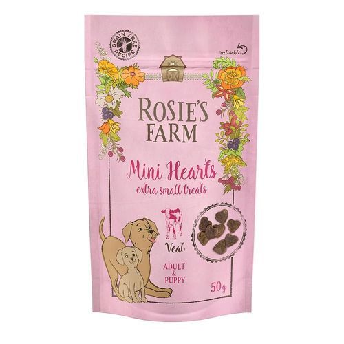 Rosie's Farm Puppy & Adult Mini Hearts Veal - Ekonomipack: 5 x 50g