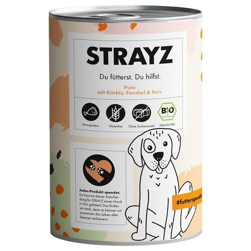 STRAYZ Ekologisk 6 x 400 g - Ekologisk kalkon med ekologisk pumpa, ekologisk fänkål och ekologiskt ris